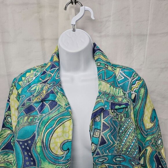 Chico's Jacket Blue Green Abstract Artsy Burnout Open Psychedelic Shacket 2 (L) - Picture 2 of 14
